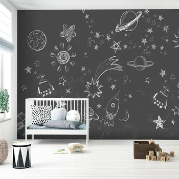 beibehang personalizate Desene animate negru și alb racheta spațiu imagini de fundal pentru camera de zi de decorare 3D murală de hârtie de perete pentru camera copiilor