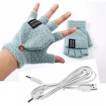 Femei Bărbați USB Încălzit Mănuși de Iarnă Termică de Încălzire Electrică Jumătate Degetul Mănuși de Iarnă Caldă de Mână Tricot Mănuși de Ciclism Schi Mănuși