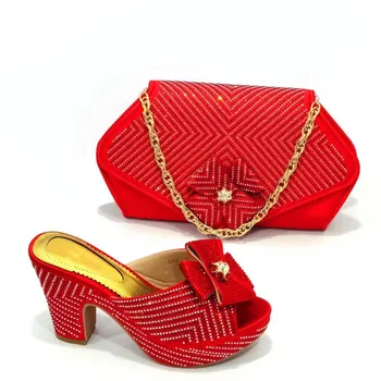 Roșu superba de Pantofi Femei Meci Pungă Cu Pietre Decor African Dressing Pompe Și Geantă de mână Set CR911,Toc 10CM