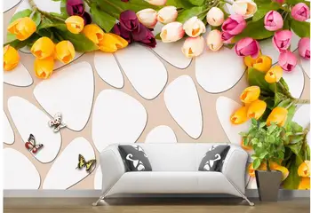 3d stereoscopic 3d tapet de fundal de flori de Lalea fluture moda simplu perete de fundal viu tapet 3d