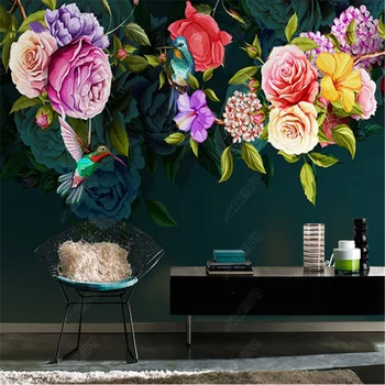 Tapet personalizat 3D Rose Flori Pasari picturi Murale în Stil European Retro Pictura pe Perete Camera de zi cu TV, Canapea Dormitor Fresca Decor Acasă