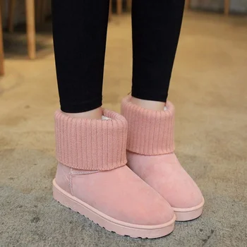 Cizme de zapada pentru Femei Tub Scurt Îngroșat Pantofi de Bumbac Non-alunecare de Iarna Noi Pantofi Student Pantofi pentru Femei Cizme Negre Cizme de Cowboy