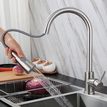 304 din oțel inoxidabil bucătărie trage robinet rece și caldă de sârmă de desen retractabil robinet de rotativ de legume bazin de spălare