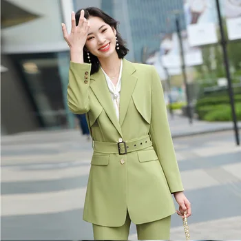 Tesatura de înaltă Calitate Oficială Uniformă Modele de Femei de Afaceri Costume de Munca Purta Pantaloni sex Feminin Profesionist Sacouri OL Stiluri Verde