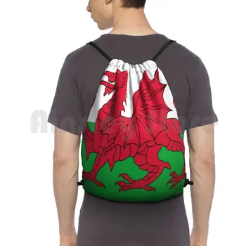 Welsh Pavilion-Țara Galilor Red Dragon Cordon Rucsac Sac De Echitatie, Alpinism Geanta Welsh Steagul Țării Galilor Steaguri Limbă De Cultură Dialect