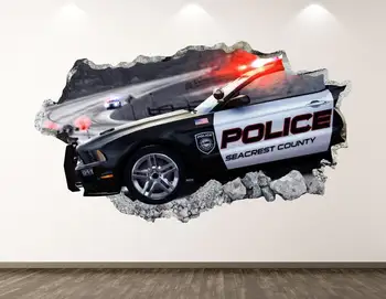 Patrulă de poliție Perete Decal - Masina 3D Distrus Arta de Perete Autocolant Decor Camera pentru Copii Vinil Acasă Poster Cadou Personalizat KD119