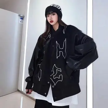 2021new y2k geaca de piele pentru femei jacheta bomber toamna moda coreeană stil preppy liber casual all-meci epocă sacou de baseball