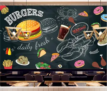 papel de parede tapet Personalizat murală negru pictata manual de fast-food burger restaurant restaurant occidental de fundal de perete