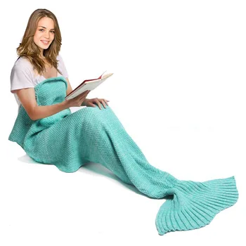 CAMMITEVER 32 Culori Moale Tricotate Coada de Sirena Pătură Croșetat Manual, Pături pentru Copii Adult Tot Sezonul Cadou de Ziua de nastere
