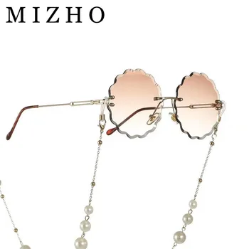 MIZHO 2022 Moda Rotund de Flori ochelari de Soare Femei fără ramă Lanț Design de Lux ochelari de Soare de Vară 2021 Stil de sex Feminin UV400