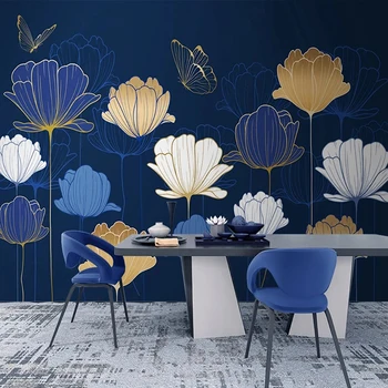 Personalizate De Artă Tapet De Fundal De Culoare Albastru Floare Fluture Model De Perete Decor Mural De Îmbunătățire Acasă Consumabile De Constructii