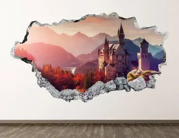 Castelul Perete Decal - Muntii Padurea 3D Distrus Arta de Perete Autocolant Decor Camera pentru Copii Vinil Acasă Poster Cadou Personalizat KD899