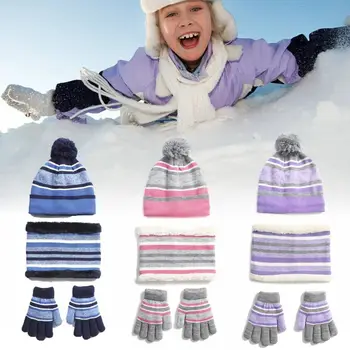 Pentru 3-8 Ani Iarna Cald Rece Protecția Copiilor de Schi de Zăpadă Capac Pălărie Eșarfă Mănuși Set Snood Eșarfă de Lână Tricotate Pălărie