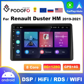 Podofo 4G CarPlay, Android Auto Radio Auto pentru Renault Duster HM 2 2020 2021 Arkana 2019-2021 Player Multimedia, GPS, autoradio HiFi
