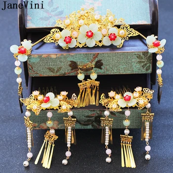 JaneVini Tradițională Chineză De Mireasa Frizură Bijuterii Antice, Agrafe De Păr, Cercei Femei Ornamente De Nunta Mirese Accesorii De Par