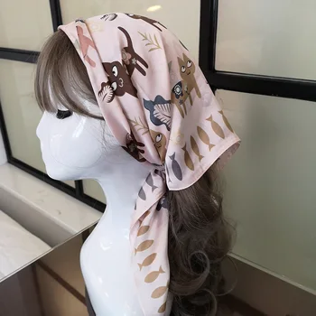 Brand de lux 2020 Nou Designer de Mătase Pătrat Eșarfă pentru Femei cat pictură Satin Gât Cravată de Păr Banda de Plaja Hijab Cap Feminin Foulard