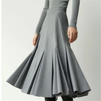 2022 primăvara și toamna doamnelor gri ol moda plisata fusta umbrelă de proiectare femei fusta lunga