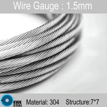 1,5 mm din Oțel Inoxidabil Sârmă Structura 7*7 din Oțel Inoxidabil Cablu 20meters Mult