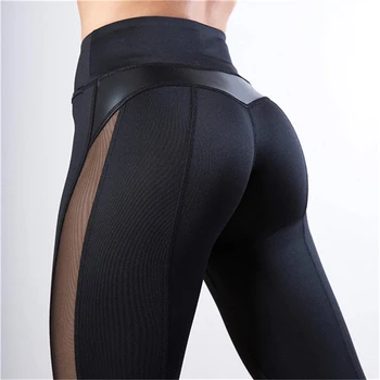 vip Black Fitness Legging pentru Femei Inima Antrenament Legginngs Femmle Plasă Și Piele PU Mozaic Jambiere Pantaloni Solide