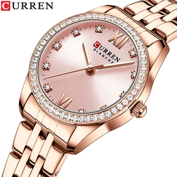 CURREN, Elegant Fermecător Cuarț Ceasuri de mana pentru dame de Lux din Oțel Inoxidabil Trupa Ceas cu Stras Rose Ceas de sex Feminin reloj