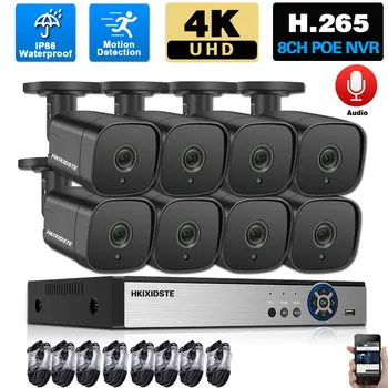 8MP Ultra HD POE IP Camera Bullet Set 8CH Kit NVR aparat de Fotografiat CCTV, Sistem de Securitate Kit 4CH 4K în aer liber, Sistem de Supraveghere Video Se