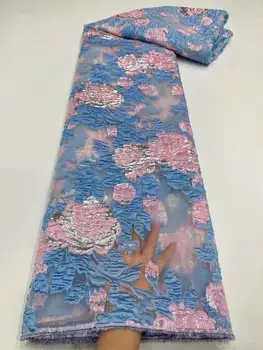 (5yards/pc) de Înaltă calitate, albastru, roz Africane brocart net dantelă mai recente jacquard tul dantela tesatura pentru rochie de petrecere FZZ1060