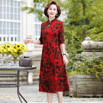 2021 Toamna de Vârstă Mijlocie New Sosire de Înaltă Calitate de Vânzare Fierbinte Cheongsam Stil de Imprimare Maneca Lunga Femei Rochie Lunga 5XL