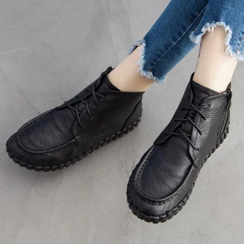 nou Stil Vintage Handmade din Piele pentru Femei Cizme Plate Botine Pantofi pentru Femei ghete pentru femei zapatos mujer k507