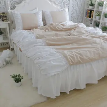 De lux antirid set de lenjerie de pat queen-size grele cusute manual carpetă acopere foaie de pat bedskirt stil printesa lenjerie de pat, textile de casa