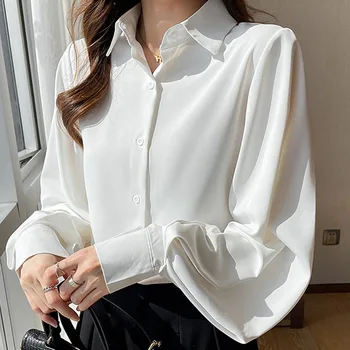 Femei Topuri si Bluze 2022 Vetement Femme Haine Alb cu Maneci Lungi de Sus Solidă Șifon Bluza Neagra Felinar Camasi cu Maneca