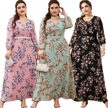 2023 Moda Femei Musulmane Print Floral Plus Dimensiunea Rochie Maxi Ramadan Eid Rochii De Seara Elegante Partid Rochie Caftan Haine Islamice