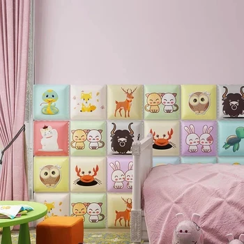3D Tăblii de Pat Decor Camera pentru Copii Anti-coliziune Sac Moale Tatami Perete Autocolant Auto-adeziv de Desene animate de Animale Dormitor Panoul din Spate