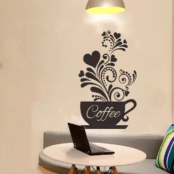 Creative Viță De Vie De Flori Ceașcă De Cafea Perete Autocolant Pentru Cafenea Restaurant Decor Decalcomanii De Fundal Sculptate De Mână, Bucătărie Autocolante