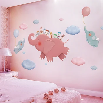 Kawaii Decor Acasă Desene animate Autocolante de Perete Elefant Roz Decalcomanii de Perete pentru Camera Copii Dormitor Fete de Decorare DIY Vinil Tapet PVC