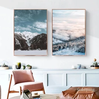 Peisaj de munte Iarna Zapada Panza Pictura Nordică Decor Acasă Postere de Arta, Printuri și pentru Camera de zi de Perete Decor Poze