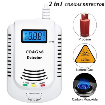 2 în 1 Detector de Gaz Senzor de CO Monoxid de Carbon, Senzori de Incendiu Gaze Naturale/gaz Metan/Propan/CO Alarma Senzor de Scurgere Detector de CONDUS
