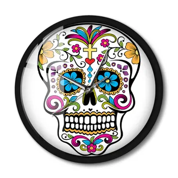 Mexican Dia De Los Muertos Ziua Morților Cadru Metalic Ceas De Perete Tăcut Bomboane De Zahăr Craniu Florale Moderne De Perete Ceas De Halloween