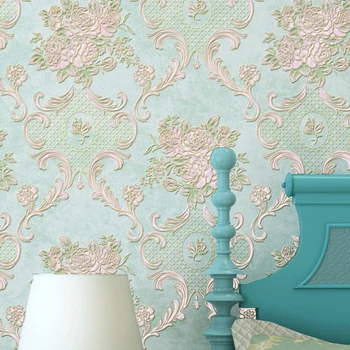 American Stil Rustic Mic de Flori Tapet Non-țesute Rola Albastru Bej Roz 3d Florale în Relief Camera de zi de Perete de Hârtie Pentru Pereți