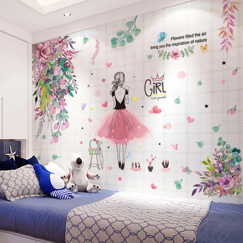 Flori Frunze de Plante Autocolante de Perete DIY Fată de Desene animate Decalcomanii de Perete pentru Camera Copilului Dormitor Copii de Grădiniță Grădiniță Acasă Decorare