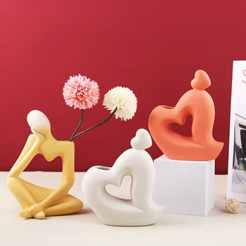 Gânditor Statuie De Creație Ceramică În Formă De Inimă Vaza Nordic Mată Abstract Acasă Meserii Pentru Decor Birou Hidroponice Ghiveci