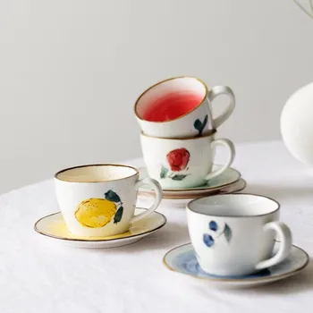 Japoneze Retro de Mână pictat Ceramica de cafea ceasca si farfurie set ceai după-amiaza cana de apa cup1Set