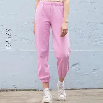 Casual roz pantaloni harem pentru femei joggeri fenale pantaloni de trening streetwear bumbac de înaltă talie pantaloni femei pantaloni lungi
