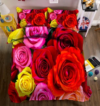 Red Rose Nunta 3D Set de lenjerie de Pat Pat de Flori Lenjerie de pat 4buc Carpetă Acopere Stabilit Twin Queen cu Pat King-Set Copii / Adulți lenjerie de Pat Fi Decora