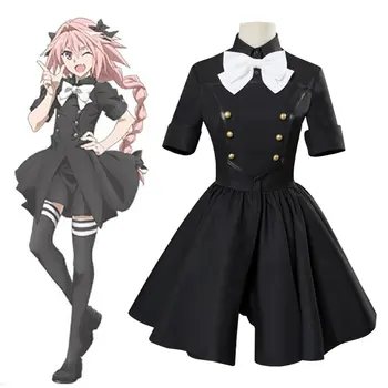 Anime Soarta Epilog Eveniment Astolfo Cosplay Costum FGO Peruca Adult Fete Uniforme Negre Rochie Fusta Ciorapi Roz de Păr Hairwear