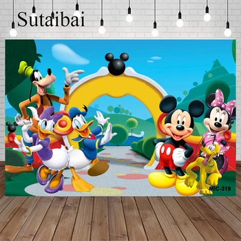 Clubul lui Mickey Mouse Petrecerea de Ziua Fondul Prietenii Lui Happy 1st Birthday Fundal pentru Copil Desene animate Clubul Ziua de Perete