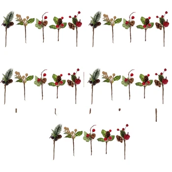 75Pcs Crăciun Roșu Berry Și Con de Pin Ponturi Cu Holly Ramuri De Vacanță Florale, Decor Flori Meserii