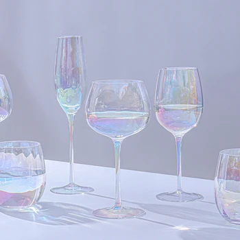 Cele Mai Recente Curcubeu Pahar De Vin Roșu Stabilite Prin Galvanizare Cristal De Sticlă De Sticlă De Vin De Lux Lumina Acasă Cupă De Șampanie Sticla De Vin Set