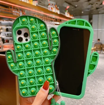 3D Drăguț Cactus Telefon Moale Caz Pentru iPhone 11 12 Pro XS MAX XR X 5 5S 6 6S 7 8 Plus Bubble Senzoriale Eliberare de Stres Capac de Silicon
