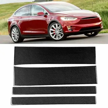 4x Negru de Carbon, Masina Pragului de Ușă Scuff Paznici Capac Ornamental Pentru Tesla Model X 2016-19