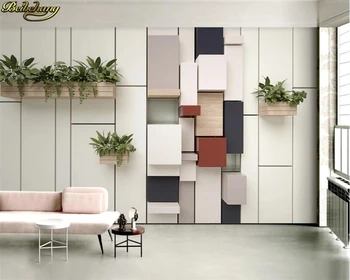 beibehang Personalizate de hârtie de perete murală geometrice cub de mozaic verde proaspăt de plante de ghiveci TV de perete de fundal papel de parede tapet 3d